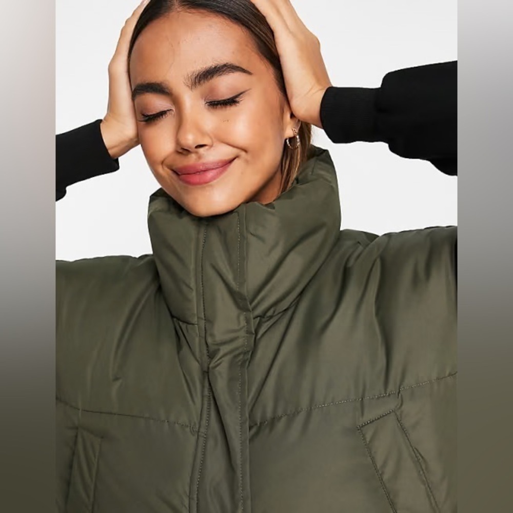NWT Brave Soul Olive Puffer Vest XS – Oversized Fit, High Neck, Sold Out Online - Picture 6 of 6